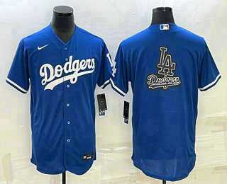 Mens Los Angeles Dodgers Big Logo Blue Flex Base Stitched Baseball Jersey